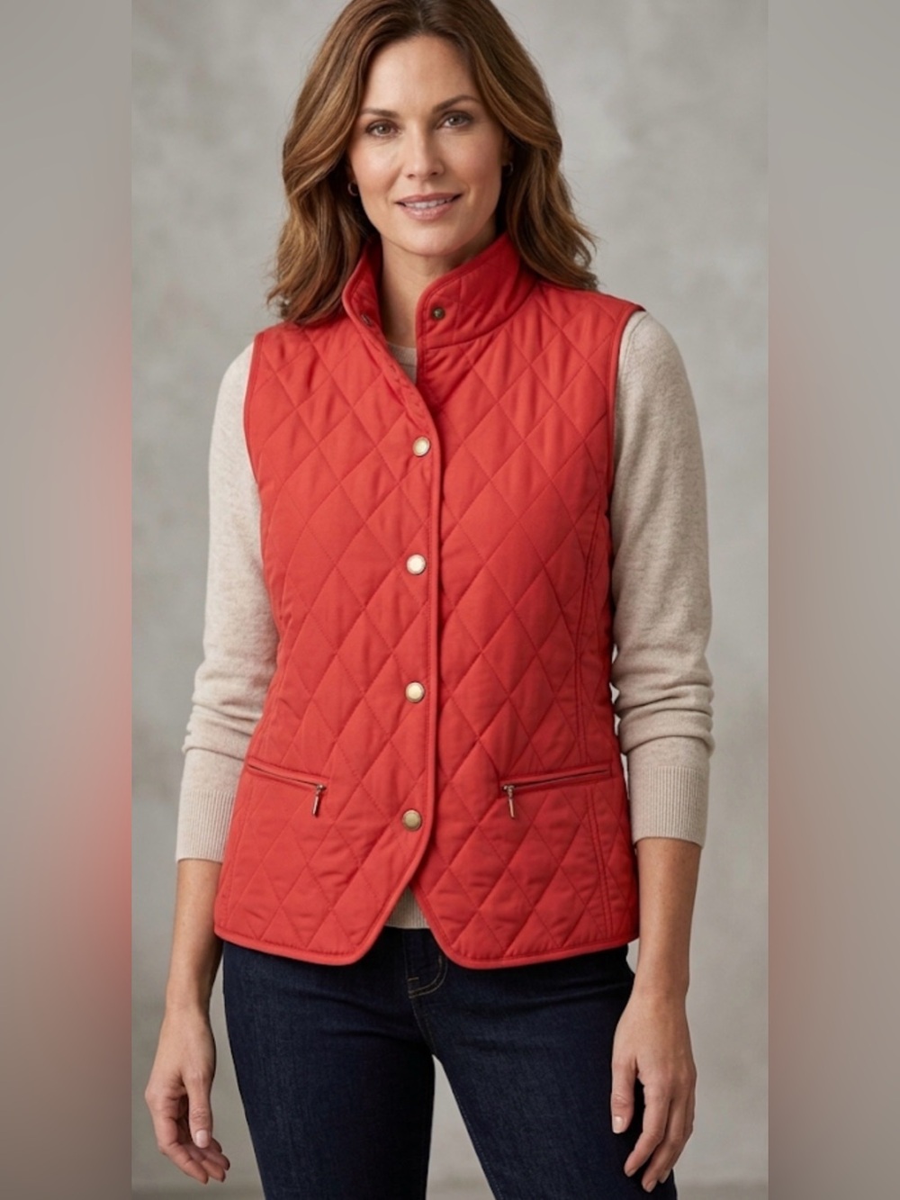 Talbots Vest Women's Burnt Orange Lightly Quilted Snap Up Sleeveless